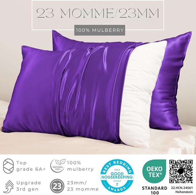 PROMEED 23 Momme Silk Toddler Pillowcase 13x18, Both Sides Highest Grade 6A+ Mulberry Silk Pillow Case Travel Size with Laundry Bag (Toddler/Travel-13 x18, Purple)