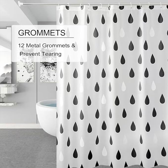 TIKABC Shower Curtain Liner, 4G PEVA Shower Liner, Plastic Waterproof Shower Curtains, 72x72 inch with Grommet Holes 3 Magnetic Weights