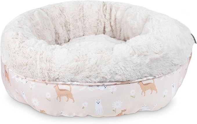 Fringe Studio Cat Bird Daisy Lite Peach Small Circle Pet Bed 18"- Poly Filled with Faux Fur Interior - Machine Washable