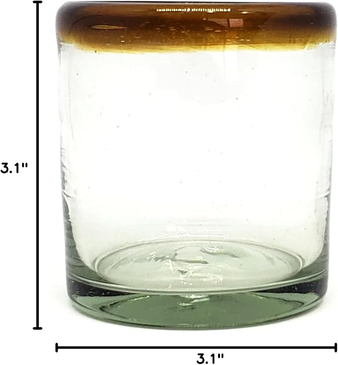 Amber Rim 8 oz DOF Rock Glasses (set of 6), Recycled Glass, Lead-free, Toxin-Free (DOF Rocks)