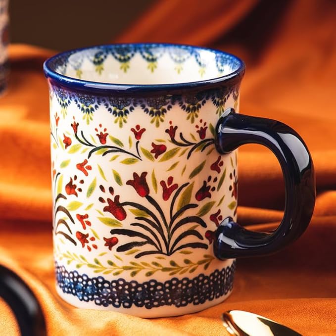 Pottery Coffee Mug,14oz, Hand Painted Ceramic Tea Cups with Unique Design for Hot or Cold Drinks (Wild grass flower)