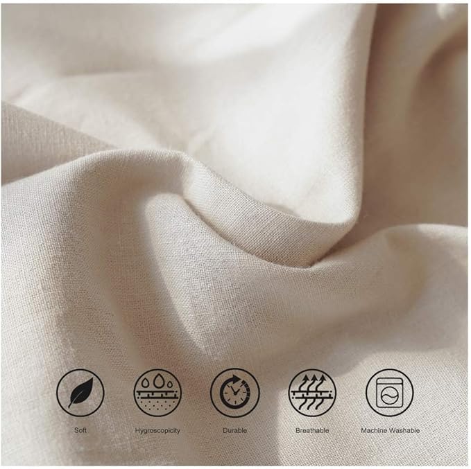 BISELINA Linen Sheet French Flax Flat Sheet Only 55% Euro Flax 45% Cotton Basic Style Solid Color Soft Breathable Farmhouse Top Sheet 1-Piece (Queen, Linen)