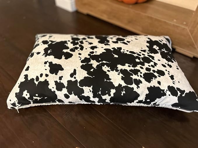 Natural Cotton Canvas Dog Bed – Raw Cotton Filled Pet Cushion Insert, Breathable Eco-Friendly Dog Mattress, Durable Washable Cover with Zipper (Cow Print Black White, Large 48"x30"x5")