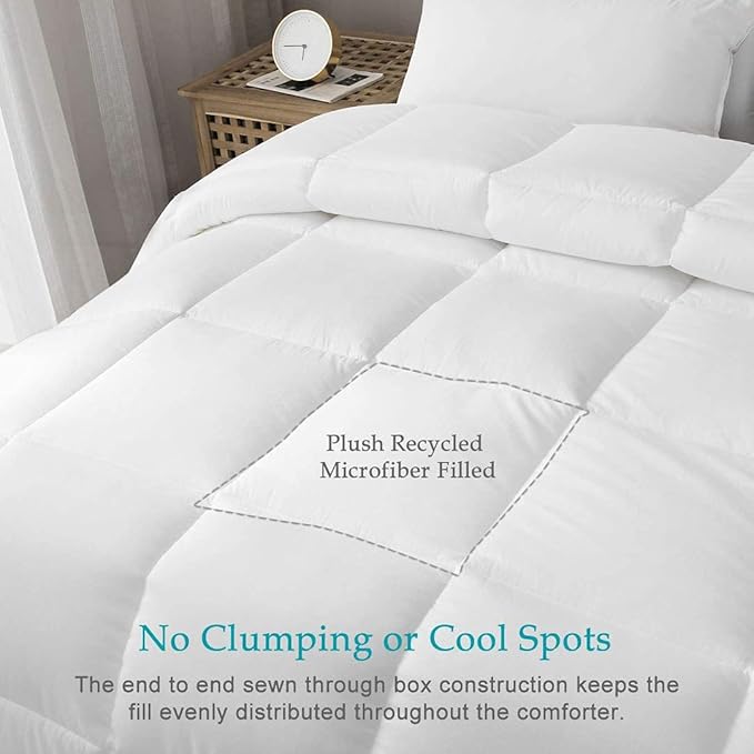 100% Cotton Cover Down Alternative Comforter Twin - Ultra-Soft Skin-Friendly Breathable Fluffy Microfiber Duvet, All Season Bed Comforter Duvet Insert (68x90, White)