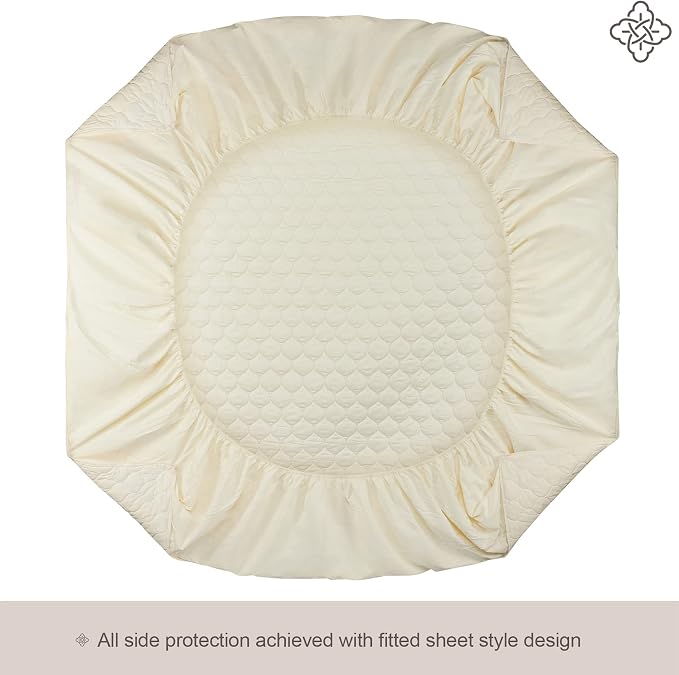 Bioweaves 100% Organic Cotton Mattress Pad Cover, GOTS Certified Cooling Quilted Fitted Mattress Topper & Protector with Soft Cotton Wadding - 20 Inch Deep Pocket, King