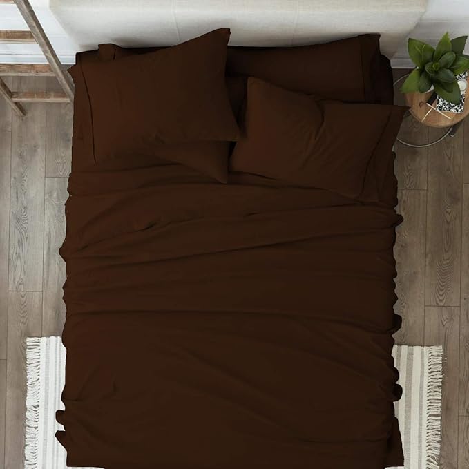 100% Organic Cotton Bed Sheets 800-Thread-Count, 16-Inch Deep-Pocket, Luxury Breathable Crisp 5-Piece Bed Sheet Set (1 Flat Sheet, 2 Fitted Sheet, 2 Pillowcases) - Split King, Chocolate
