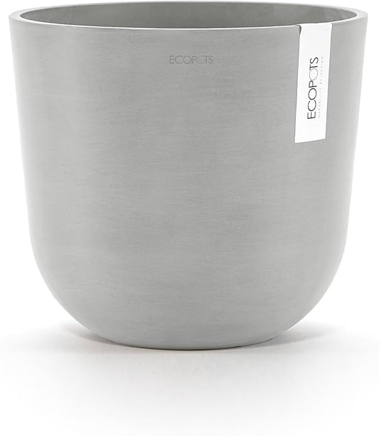 Ecopots Oslo Durable Modern Round Indoor/Outdoor Recycled-Based Composite Flower Pot Planter, White Grey, 10"
