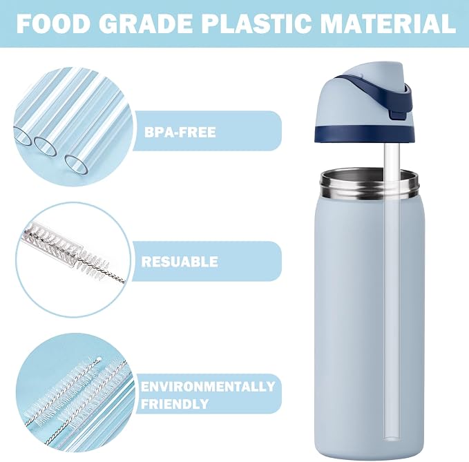 HEYSKAY 6PCS Replacement Tritan Straws Compatible with Owala FreeSip Flip 24oz & 32oz Stainless Steel Flask Reusable Clear Drinking Straws with 2pcs Cleaning Brushes, Travel Accessories Straws