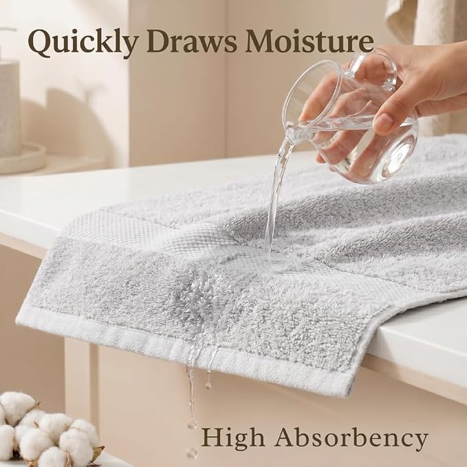 Maisonette Elegance 100% Organic Cotton Turkish Bathroom Towels Set, Ideal Quick Dry Luxury Washcloths, Hand & Large Luxury Bath Towels for Shower (6 Pack), Pewter
