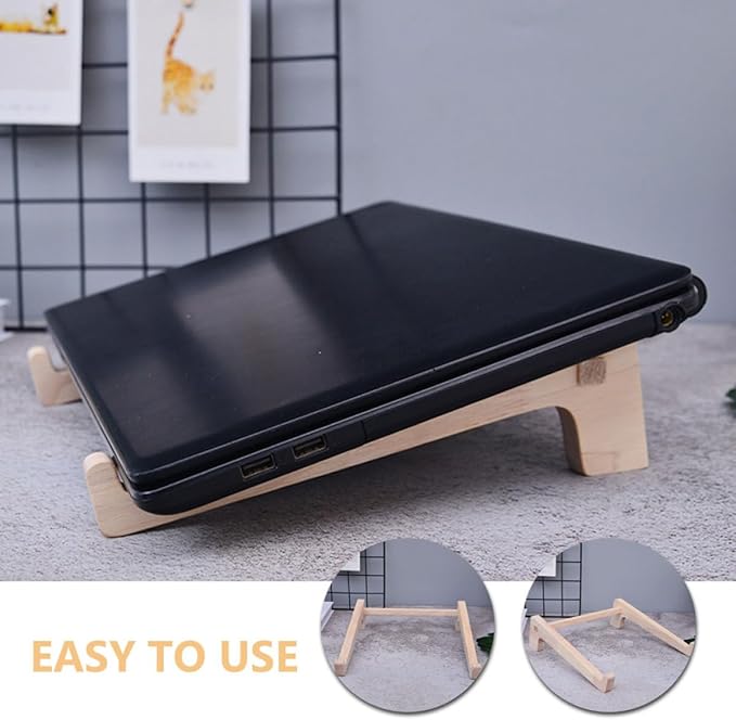 Wood Laptop Stand and Tablet Support Holder for Office Use, Large Portable Rubberwood Laptop Riser Compatible with 14.8-17.6 Inch Devices, Stable Desktop Organizer for Home
