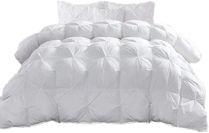 Hypoallergenic 1000-TC Pinch Pleated Down Alternative Comforter Twin Size 68 x 86 Inches 1pc Comforter & 2 pcs Pillow Covers, 700 GSM & All Side Corner Tabs 100% Egyptian Cotton