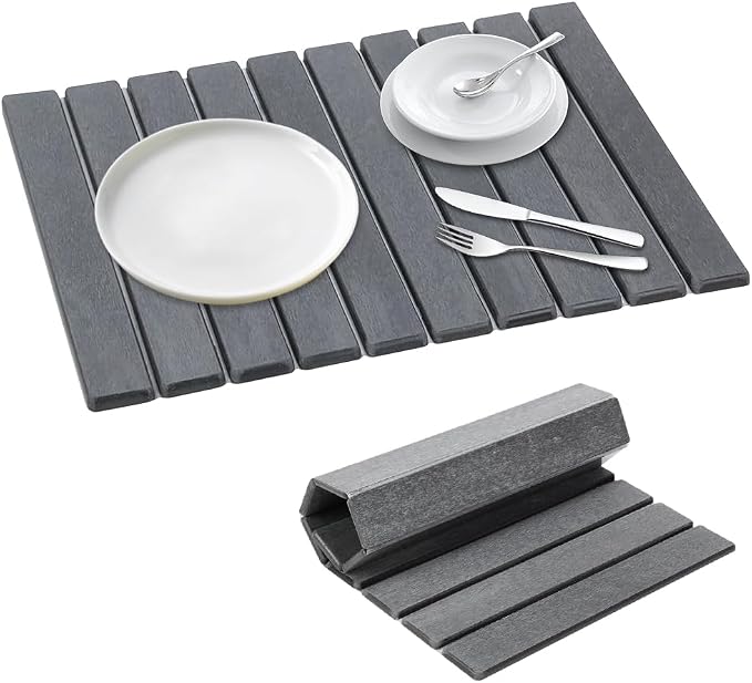 Large Stone Dish Drying Mat - Eco-friendly, Instant Drying, Diatomaceous Earth Mat, Foldable & Super Absorbent, 24"x16", Dark Gray