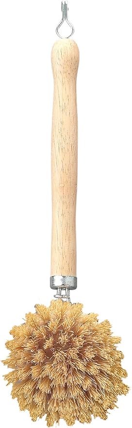 HIC Kitchen Natural Bristle Veggie and Dish Scrub Brush, Non-Scratch Natural Tampico Bristles with Wooden Handle
