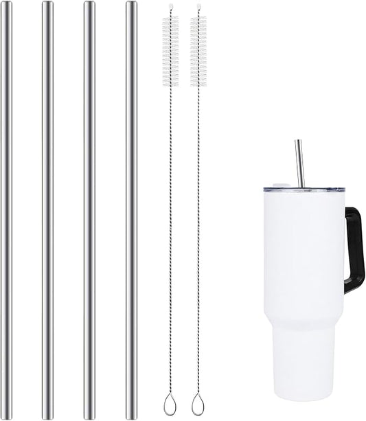 Metal Straws Reusable Compatible with Bioworld 40oz Tumbler，4Pcs Long Stainless Steel Drinking Straws with Cleaning Brush