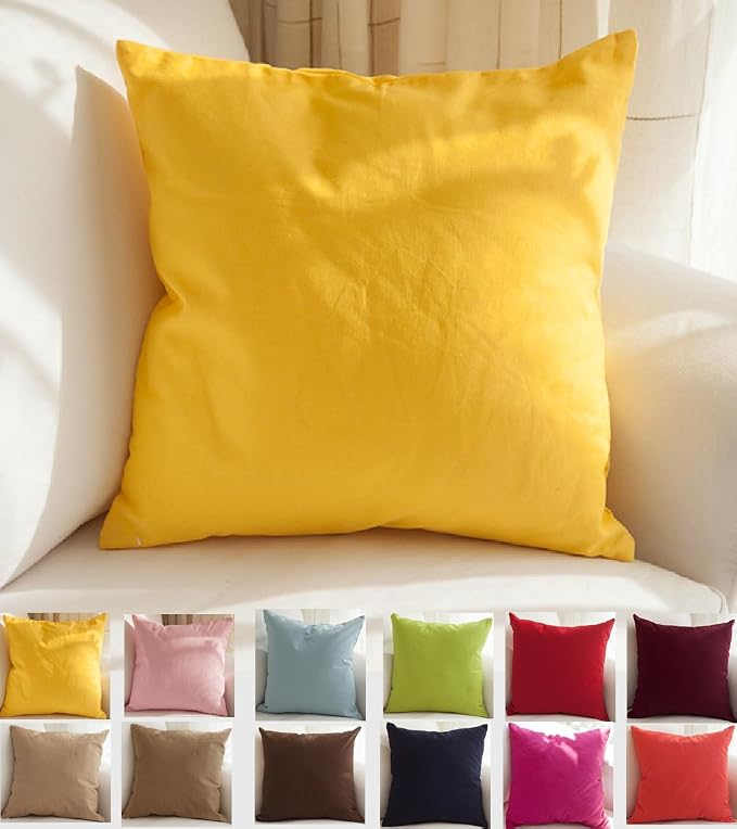 TangDepot 100% Cotton Solid Throw Pillow Cover 20x20 Yellow | 100% cotton, same-color zip, machine wash & air dry. For living room, bedroom, office, car. 42 colors, 303 sizes. Cover only.