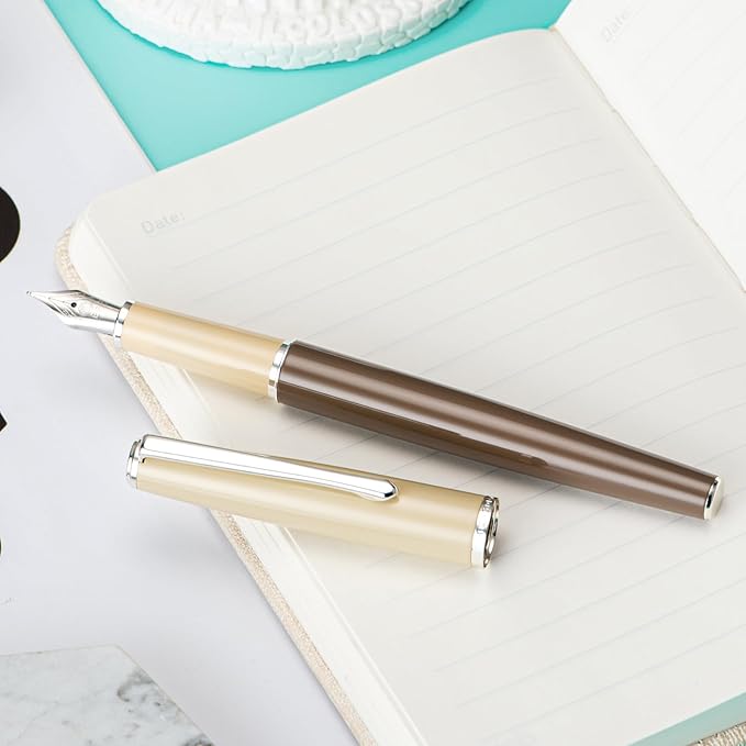 Hongdian 920S Fountain Pen Brown Metal Pen, Iridium Extra Fine Nib Classic Pen with Ink Converter
