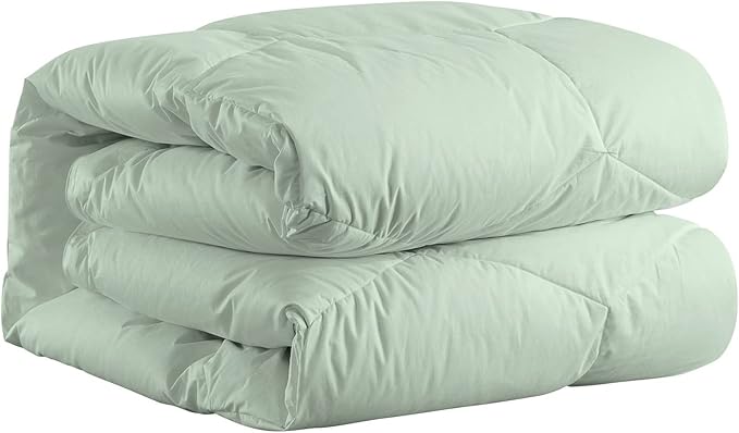 Feather and Loom Honeycomb Stitch Down Alternative All Season Comforter - Soft Microfiber Cover, Hypoallergenic High Loft Fiber Fill, Machine Washable - Color: Light Green Size: Full/Queen