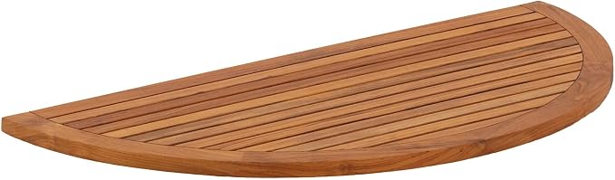 Nordic Style Teak Rounded Shower, Bath and Spa Mat | Indoor + Outdoor Use | Non-Slip Wood Platform | Spa, Sauna, Pool, Hot Tub | Luxury Decor (Oiled Finish, 39" x 20", Half Moon)