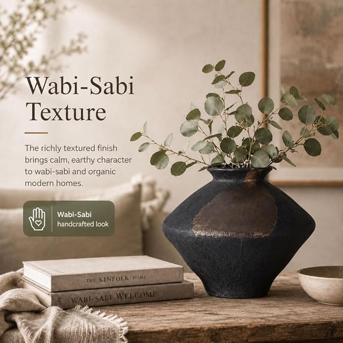 Wabi Sabi Rusty Vintage Vase, 11.4" Tall Wabi Sabi Decor Rustic Farmhouse Pottery Vase for Centerpiece, Textured Pottery Flower Vases for Home Decor, Table, Living Room, Bathroom, Kitchen (11.4 in)