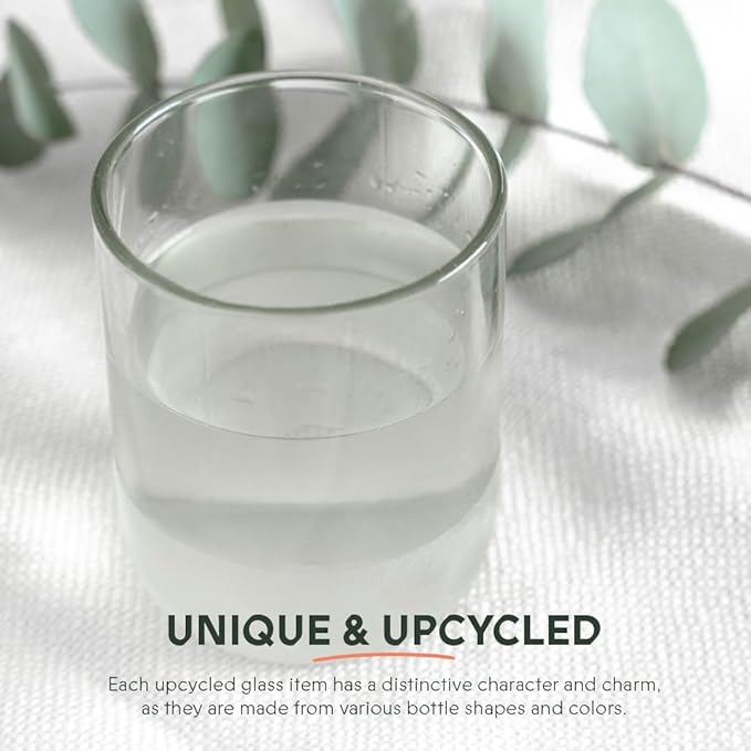 IWAS Upcycled Clear Drinking Glasses | 250 ML | 8.45 OZ | Set of 6 | Sustainable Water Glasses | Environmentally Friendly Clear Glasses For Home