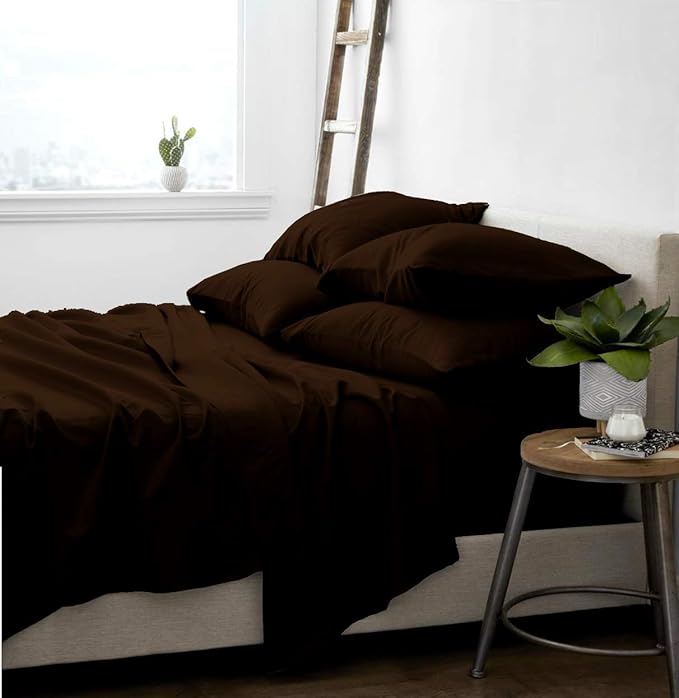 Femini Fashion 100% Organic Cotton Bed Sheets 800-Thread-Count, 16-Inch Deep-Pocket, Luxury Breathable Crisp 4-Piece Bed Sheet Set (1 Flat Sheet, 1 Fitted Sheet, 2 Pillowcases) - RV-King, Chocolate