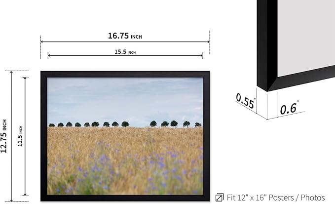 Monem Art Golden Meadow Horizon Landscape Print - Minimalist Nature Photography Poster - Wall Decor for Living Room, Bedroom or Office - 12x16 Black Framed Wall Art by Mareike Bohmer