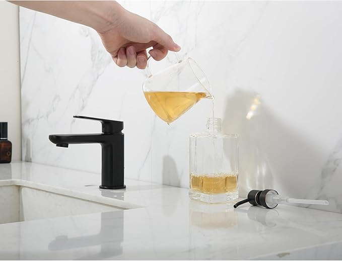 13.5 Oz Clear Glass Soap Dispenser with Rust Proof Stainless Steel Pump, Antique Design Refillable Square Lotion Dispenser for Bathroom, Premium Kitchen Hand Soap (Oil Rubbed Bronze)