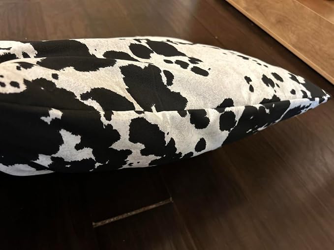 Natural Cotton Canvas Dog Bed – Raw Cotton Filled Pet Cushion Insert, Breathable Eco-Friendly Dog Mattress, Durable Washable Cover with Zipper (Cow Print Black White, Small 36"x22"x3")