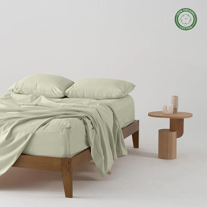 Pure 100% Certified Organic Cotton Bed Sheet Set 1000 Thread Count, 4 Piece Bedding Set, 24" Extra DEEP Pocket, Crisp and Cooling Sateen Weave, Eco-Friendly -(Ivory, Queen-XL)