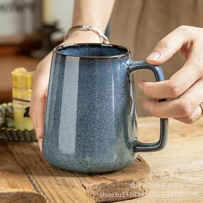 24 OZ, Large Ceramics Coffee Mugs with Handle, Extra Large Tea and Coffee Cup for Office and Home，Microwave and Dishwasher Safe,For Gift and Present(Blue)