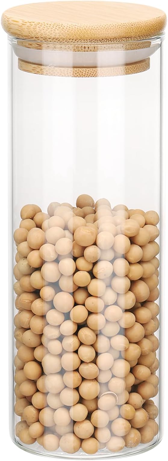 uxcell Glass Food Storage Jars 10.14oz Glass Canisters with Bamboo Airtight Wooden Lids Food Storage Container for Coffee Tea Sugar Candy Cookie Rice Flour Pasta Nuts Clear