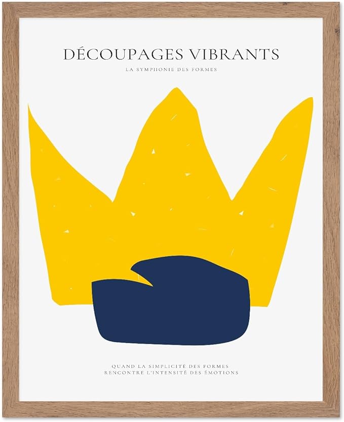Monem Art Minimalist Crown Silhouette Print - Modern Abstract Shape Poster - Wall Decor for Living Room, Bedroom or Office - 12x16 Beige Framed Wall Art by Rs Lab Studio