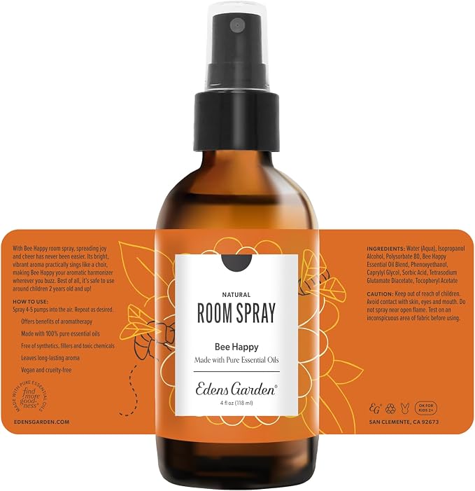 Edens Garden Bee Happy Room Spray, All Natural & Made with Essential Oils (Great Home Air Freshener - Try Using On Pillows & Linens for Sleep), 4 oz