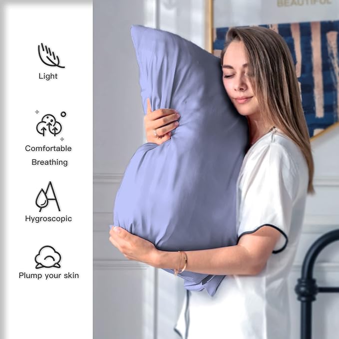 Mulberry Silk Pillowcase for Hair and Skin Pillow Case with Hidden Zipper Soft Breathable Smooth Cooling Silk Pillow Covers for Sleeping (Grayish Blue, King,1Pcs)