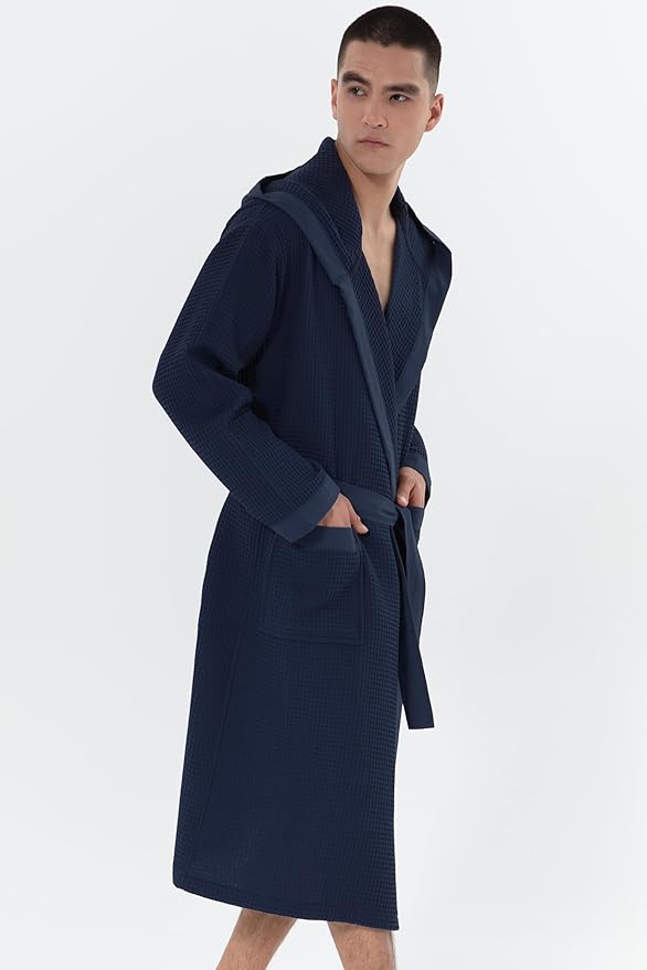 SEYANTE Turkish Cotton Waffle Robe for Men – Organic GOTS Certified Spa Bathrobe, Lightweight Kimono, Soft Cotton Bathrobe