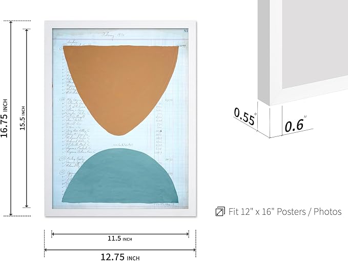 Monem Art Abstract Ledger Paper Geometric Print - Modernist Organic Shapes Art Poster - Wall Decor for Office, Living Room or Studio - 12x16 White Framed Wall Art by Renee Stramel