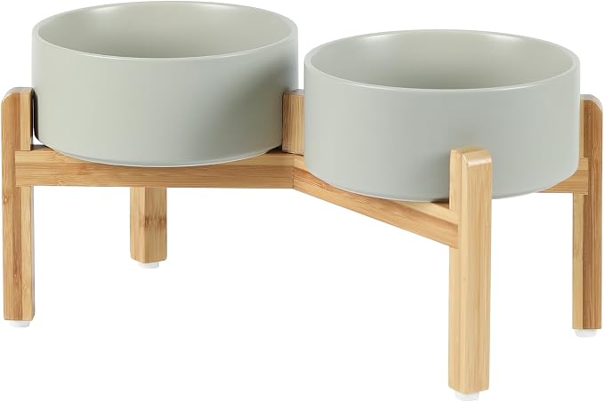 Havniva 7.3” Dog Bowls Elevated Ceramic Dog Food and Water Bowl Set, Double Raised Dog Water Bowl with Stand Non-Slip Rubber Base Large Capacity Feeding Pet Food Bowl for Medium Dogs