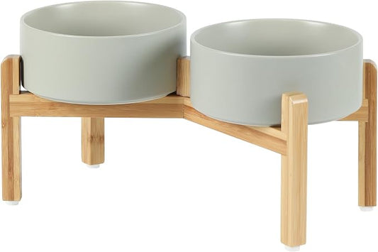 Havniva 7.3” Dog Bowls Elevated Ceramic Dog Food and Water Bowl Set, Double Raised Dog Water Bowl with Stand Non-Slip Rubber Base Large Capacity Feeding Pet Food Bowl for Medium Dogs