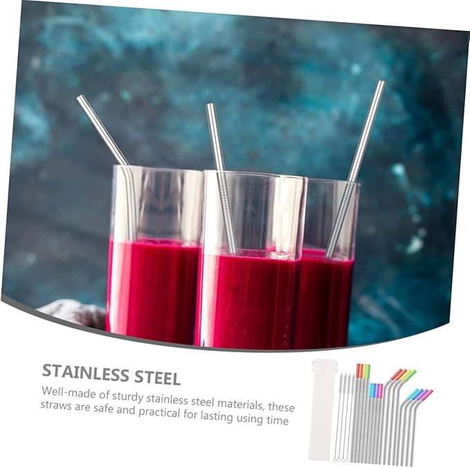 VANZACK 37pcs Stainless Steel Reusable Drinking Straws Set with Cleaning Brushes and Protective Bag, Sturdy Metal Beverage Straws for Party Drinks and Smoothies
