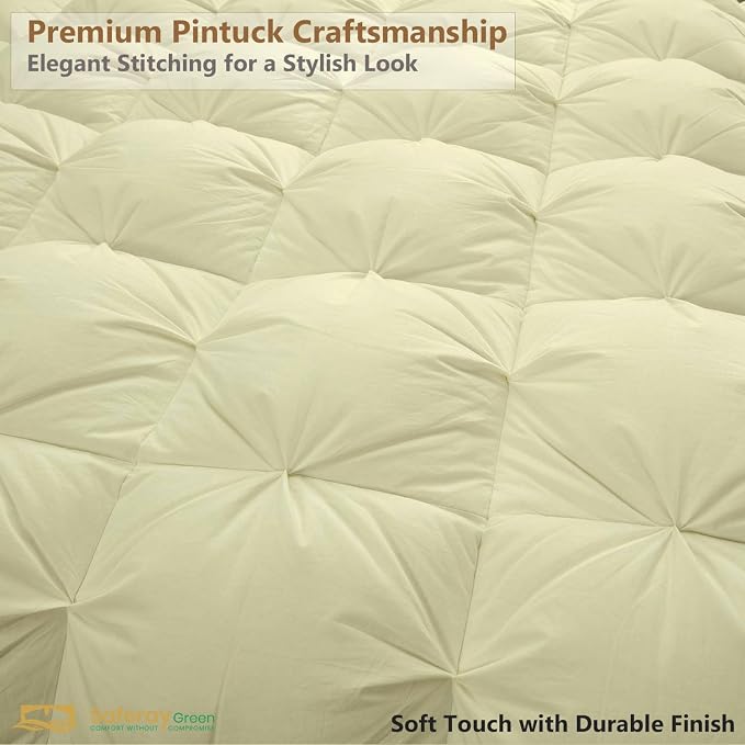 Oversized California King Down Alternative Comforter 108x98 Inch Ivory – 500 GSM Ultra Soft Breathable, Luxury Pintuck Pinch Pleat, All Season Duvet Insert with Corner Tabs, Machine Washable