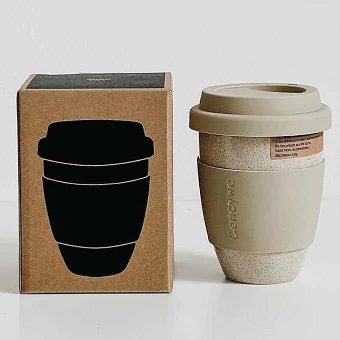 2 Pack Ceramic Travel Mugs with Silicone Lids, 15 oz Portable Coffee Mug Travel Unique To Go Mug, Reusable Coffee Cups with Non-Slip Sleeve, Cappuccino,Tea,Latte,Iced Coffee Cups, Dishwasher Safe