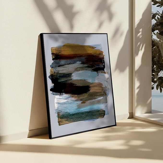 Monem Art Abstract Earth Tone Brushstroke Print - Modern Painterly Art Poster - Wall Decor for Living Room, Bedroom or Office - 8x10 Black Framed CANVAS Wall Art by Mareike Bohmer