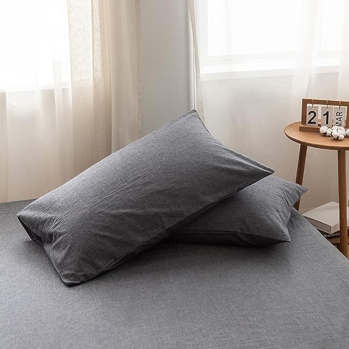 FACE TWO FACE Bedding Duvet Cover Set100% Washed Cotton Duvet Cover Linen Like Textured Breathable Durable Soft Comfy (Queen, Gray)