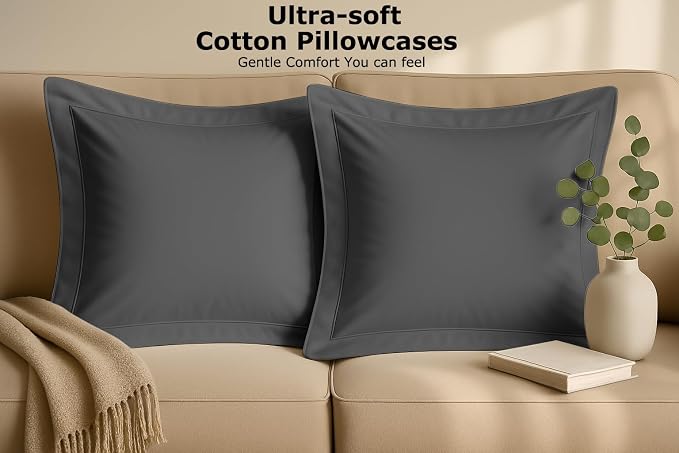 Cotton Metrics 100% Organic Cotton European Pillow Shams Set of 2, Grey, 28x28