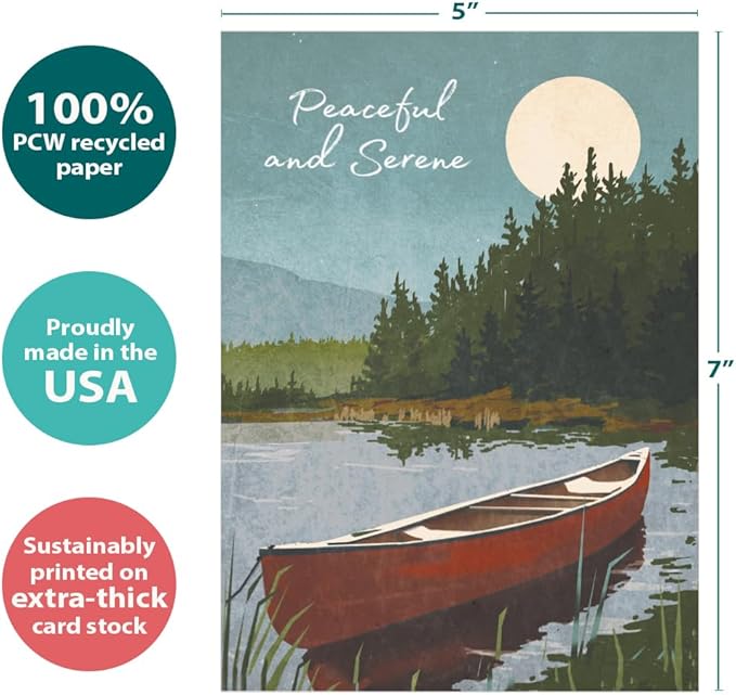 Tree-Free Greetings - Birthday Cards - Artful Designs - 1 Card + Matching Envelope - Made in USA - 100% Recycled Paper - 5"x7" - Serene Canoe (GO65472)