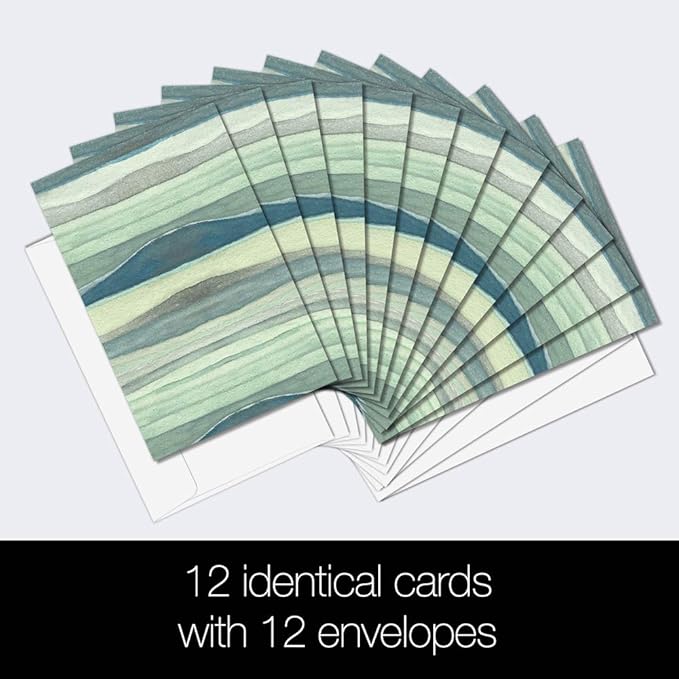 Tree-Free Greetings - All Occasion Cards - Artful Designs - 12 Greeting Cards + White Envelopes - Made in USA - 100% Recycled Paper - 4 x 6 - Watercolor Waves (FS66479)