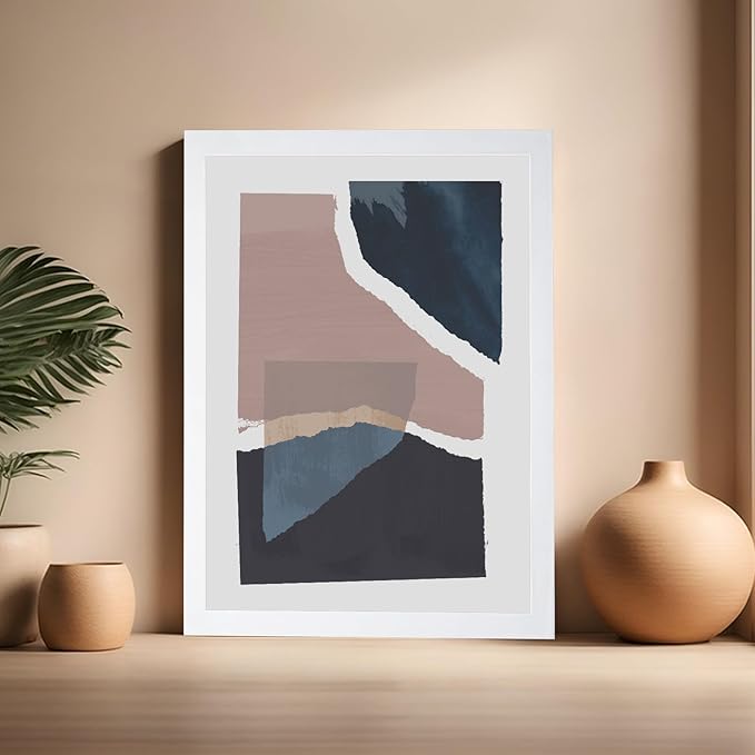 Monem Art Torn Paper Abstract Collage Print - Minimalist Scandinavian Art Poster - Wall Decor for Living Room, Bedroom or Office - 16x20 White Framed Wall Art by Mareike Bohmer