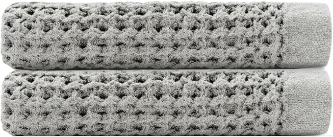 ONSEN Supima® Waffle Hand Towels, Quick Dry Lint Free 100% USA Cotton, Lightweight Absorbent Hand Towel Set, 16x30 in (Cinder Grey, Hand Towel 2-Pack)