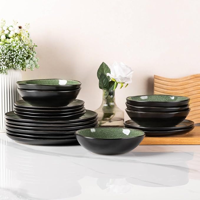 AmorArc Ceramic Dinnerware Sets,Handmade Reactive Glaze Stoneware Plates and Bowls Sets,Highly Scratch Resistant | Dishwasher & Microwave Safe Dishes Set,Service for 4 (12pc)