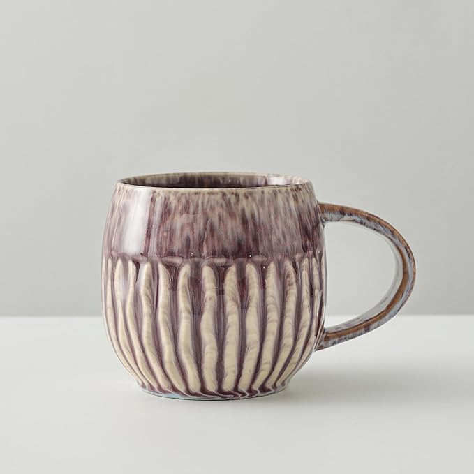 20oz Large Coffee Mug - Unique Handcrafted Look Ceramic Cup, Large Tea Mug, Microwave & Dishwasher Safe (Purple)